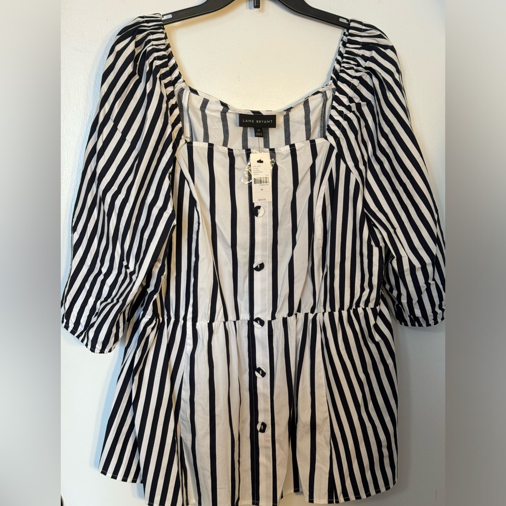 LANE BRYANT *NWT* Size 18 Baby-Doll Style Top, Black & White Stripe